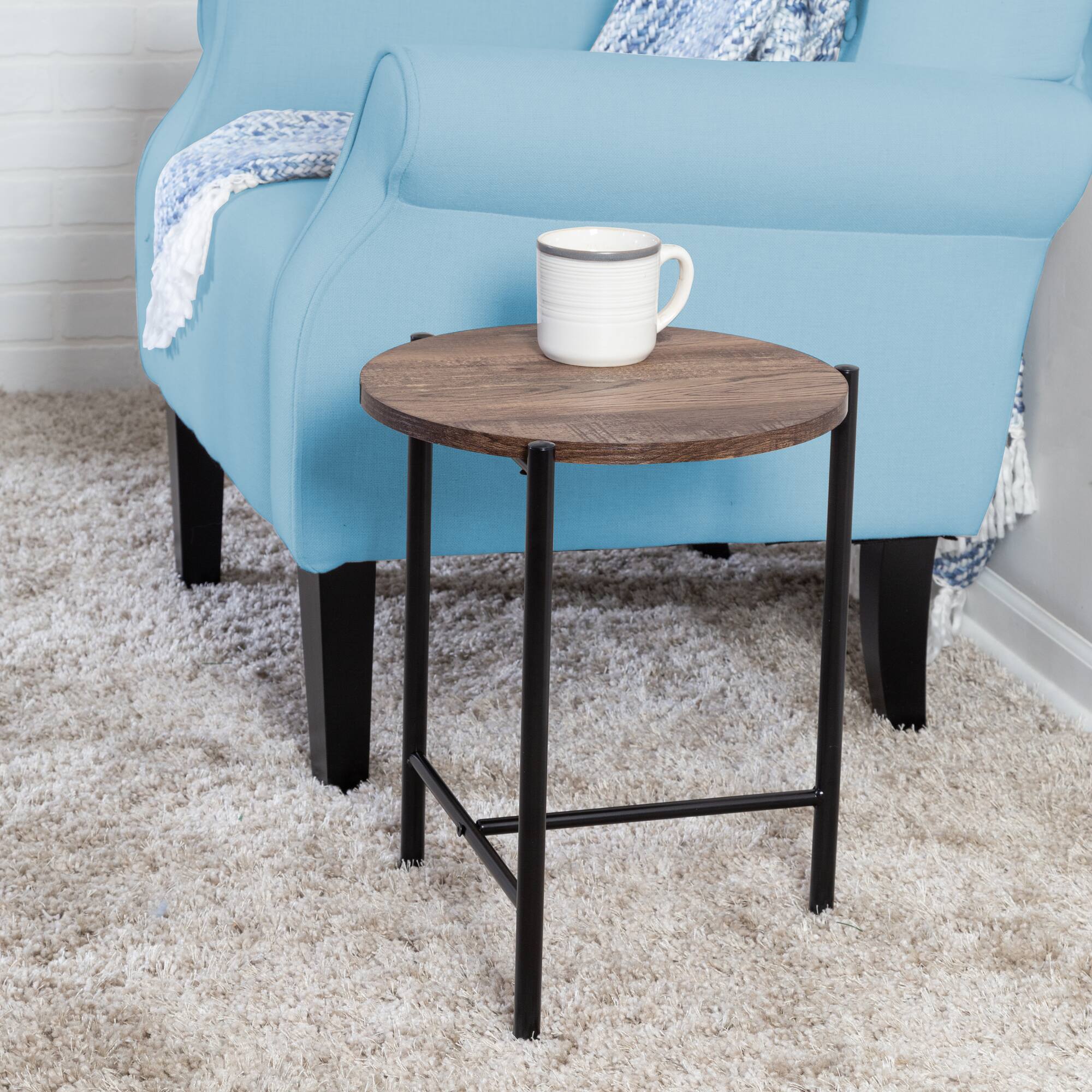 Honey Can Do Natural T-Pattern Base Round Side Table